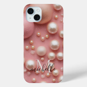 Modern Pink Pearl Glitzer Individuelle Name Monogr Case-Mate iPhone Hülle