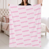 Modern Pink Personalized Repeating Name Pattern Fleecedecke