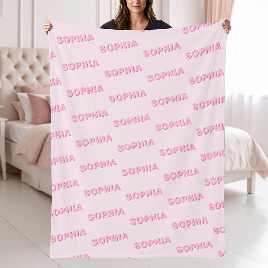 Modern Pink Personalized Repeating Name Pattern Fleecedecke