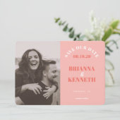 Modern Pink Photo Card Wedding Save the Date (Stehend Vorderseite)