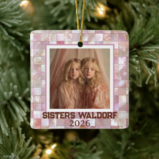 Modern Pink Photo | Sisters Christmas Ornament (Baum)