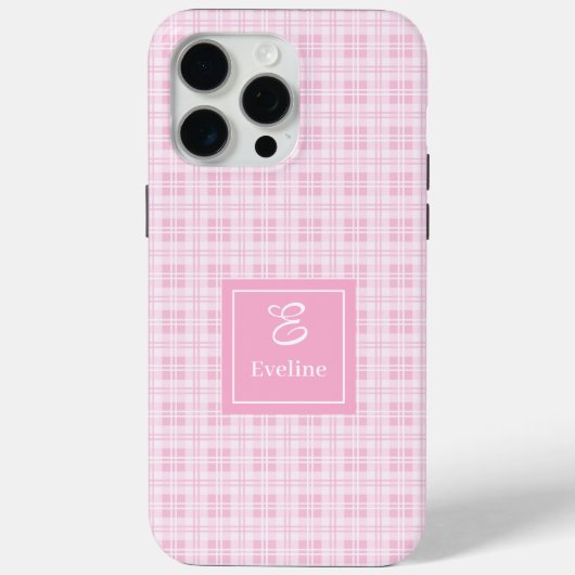 Modern Pink Plaid iPhone Case Chic Custom Name (Rückseite)