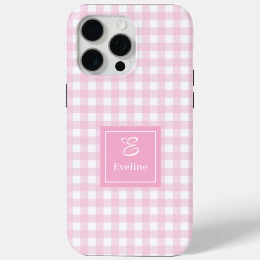 Modern Pink Plaid iPhone Case – Clear Name Accent (Rückseite)