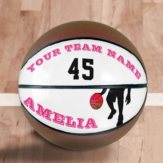 Modern Pink Player Team Name Number Girl Basketball