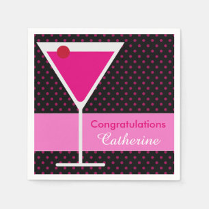 Modern Pink Polka Dot Martini Gratulation Party Serviette