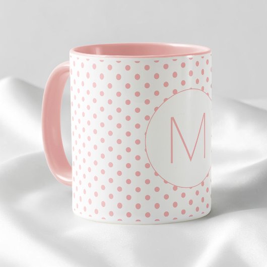 Modern Pink Polka Dot Pattern Initial Monogram Tasse