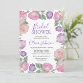 Modern Pink & Purple Floral Bridal Shower Einladung (Stehend Vorderseite)