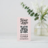 Modern Pink QR Code Social Media Icons Logo Photo Visitenkarte (Stehend Vorderseite)