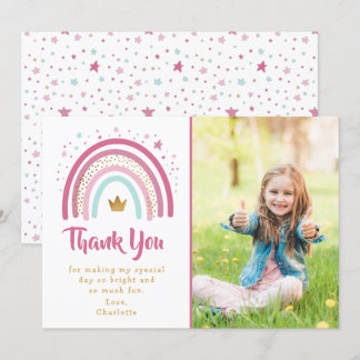 Modern Pink Rainbow Birthday Party Danke Karte