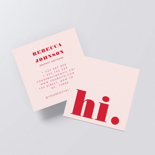 Modern Pink Red Bold Hi Quadratische Visitenkarte
