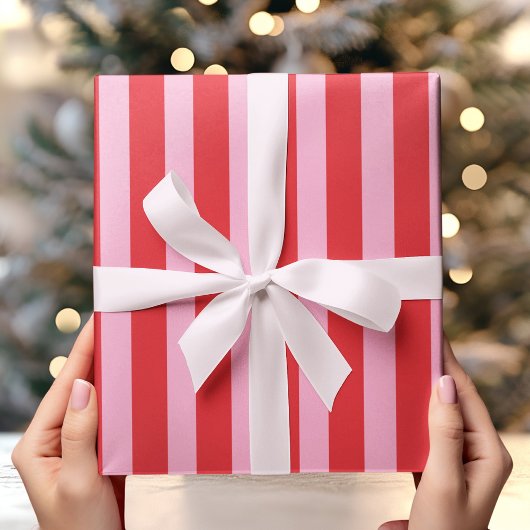 Modern Pink & Red Bold Stripe Geschenkpapier