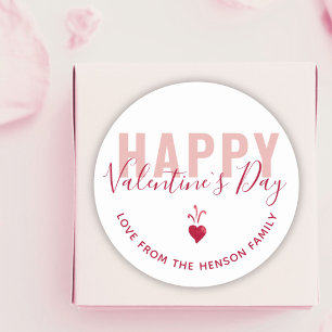 Modern Pink Red Heart Happy Valentine Day Script Runder Aufkleber