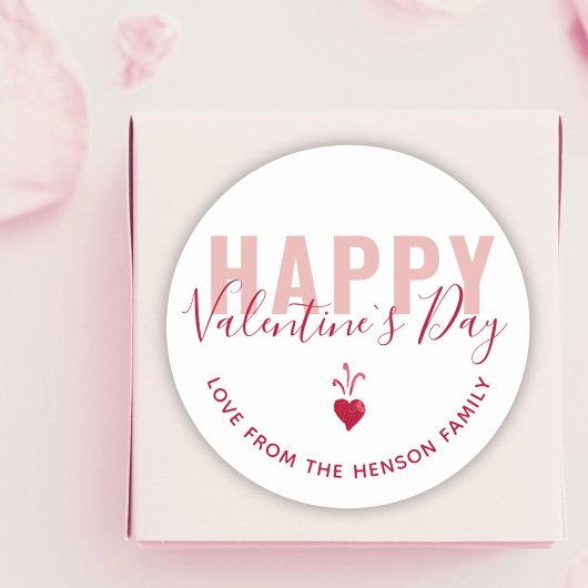 Modern Pink Red Heart Happy Valentine Day Script Runder Aufkleber