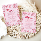 Modern Pink Red Hearts Hand Drawn Valentine Menu