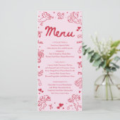 Modern Pink Red Hearts Hand Drawn Valentine Menu (Stehend Vorderseite)