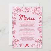 Modern Pink Red Hearts Hand Drawn Valentine Menu (Vorderseite)