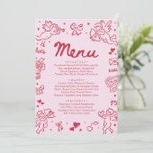 Modern Pink Red Hearts Hand Drawn Valentine Menu (Stehend Vorderseite)