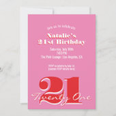 Modern Pink Red Minimalist 21st Birthday Einladung (Vorderseite)