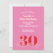 Modern Pink Red Minimalist 30th Birthday Einladung (Vorderseite)