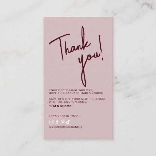 Modern pink red order thank you QR code  Visitenkarte (Vorderseite)