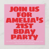 Modern Pink Red Photo Playful Bold Birthday 21st Einladung (Vorderseite)