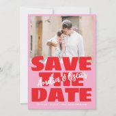 Modern Pink Red Photo Playful Bold Modern Save The Date (Vorderseite)