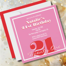 Modern Pink Red Retro 21st Birthday Square