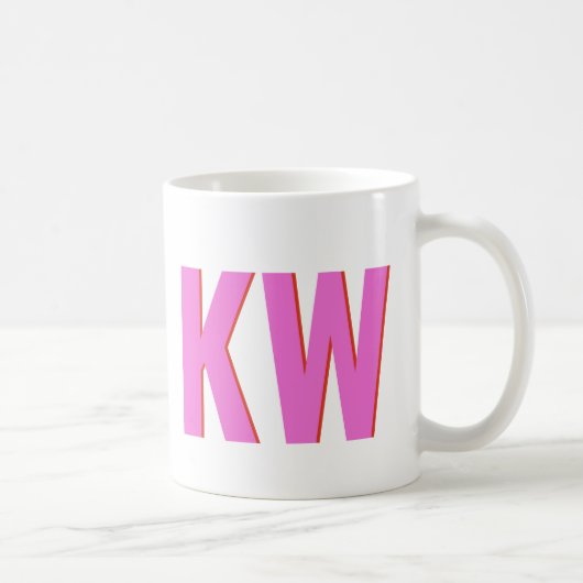 Modern Pink Red Shadow Monogram Personalisiert Kaffeetasse (Rechts)
