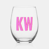 Modern Pink Red Shadow Monogram Personalisiert Weinglas Ohne Stiel (Vorderseite)