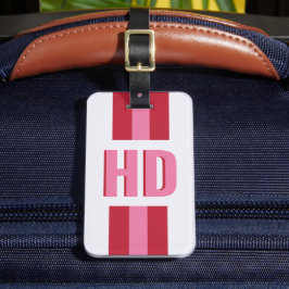 Modern Pink Red striped Shadow Monogram cute Girly Gepäckanhänger
