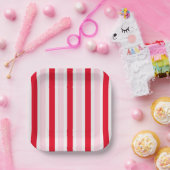 Modern Pink Red Stripes Christmas Pappteller (Party)