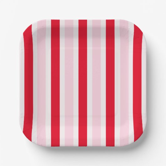 Modern Pink Red Stripes Christmas Pappteller (Vorderseite)