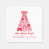 Modern Pink Red Tree Bow 1st Birthday Serviette (Vorderseite)