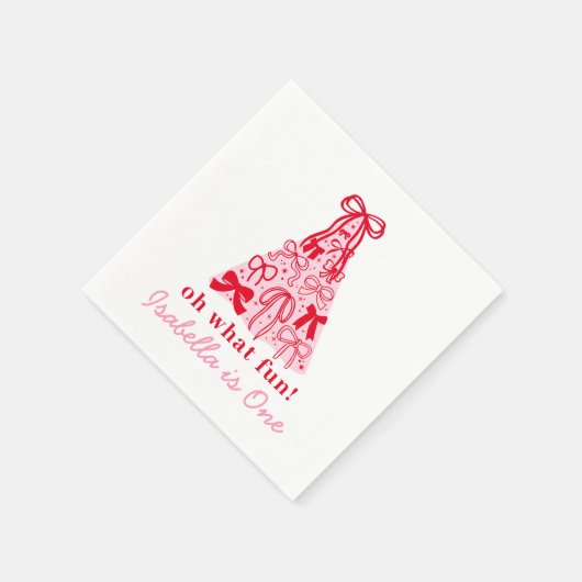 Modern Pink Red Tree Bow 1st Birthday Serviette (Ecke)