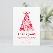 Modern Pink Red Tree Bow Birthday Dankeskarte (Stehend Vorderseite)