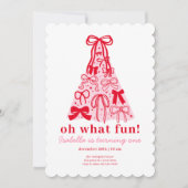 Modern Pink Red Tree Bow First Birthday Einladung (Vorderseite)