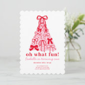 Modern Pink Red Tree Bow First Birthday Einladung (Stehend Vorderseite)