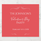 Modern Pink Red Valentines Day Party Schaumweinetikett (Einzelnes Label)