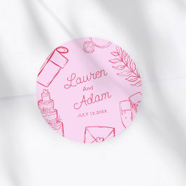 Modern Pink & Red Wedding sketch Favor Runder Aufkleber