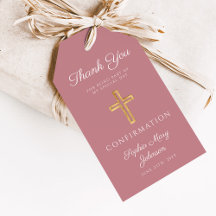 Modern Pink Religious Cross Boy Confirmation