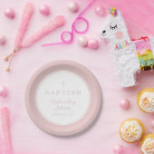 Modern Pink Religious Cross Girl Baptism Pappteller (Party)