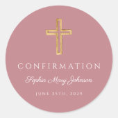 Modern Pink Religious Cross Girl Confirmation Runder Aufkleber (Vorderseite)