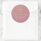 Modern Pink Religious Cross Girl Confirmation Runder Aufkleber (Tasche)