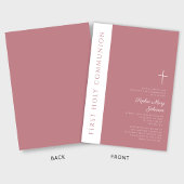 Modern Pink Religious Cross Girl First Communion Einladung