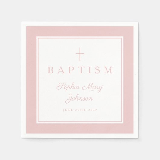 Modern Pink Religius Cross Girl Baptism Serviette (Vorderseite)
