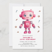 Modern Pink Robot Girl Birthday Party Einladung (Vorderseite)
