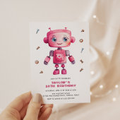 Modern Pink Robot Girl Birthday Party Einladung