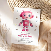 Modern Pink Robot Girl Birthday Party Einladung