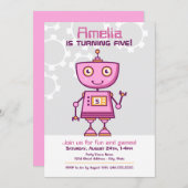 Modern Pink Robot Girls Geburtstagsparty Einladung (Vorne/Hinten)