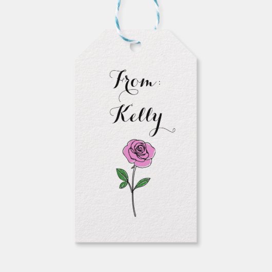 Modern Pink Rose Custom Name Geschenkanhänger (Rückseite)